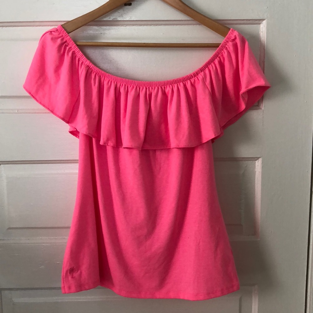 Lilly Pulitzer Off The Shoulder Pink Shirt Size Md